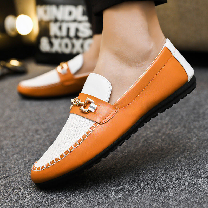 Men's Slip-On Loafers with Metal Horsebit Bar and Round Toe