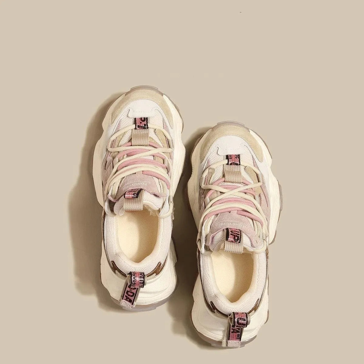 Women's Lace-Up Platform Sneakers - Chunky Sole - Mixed Material