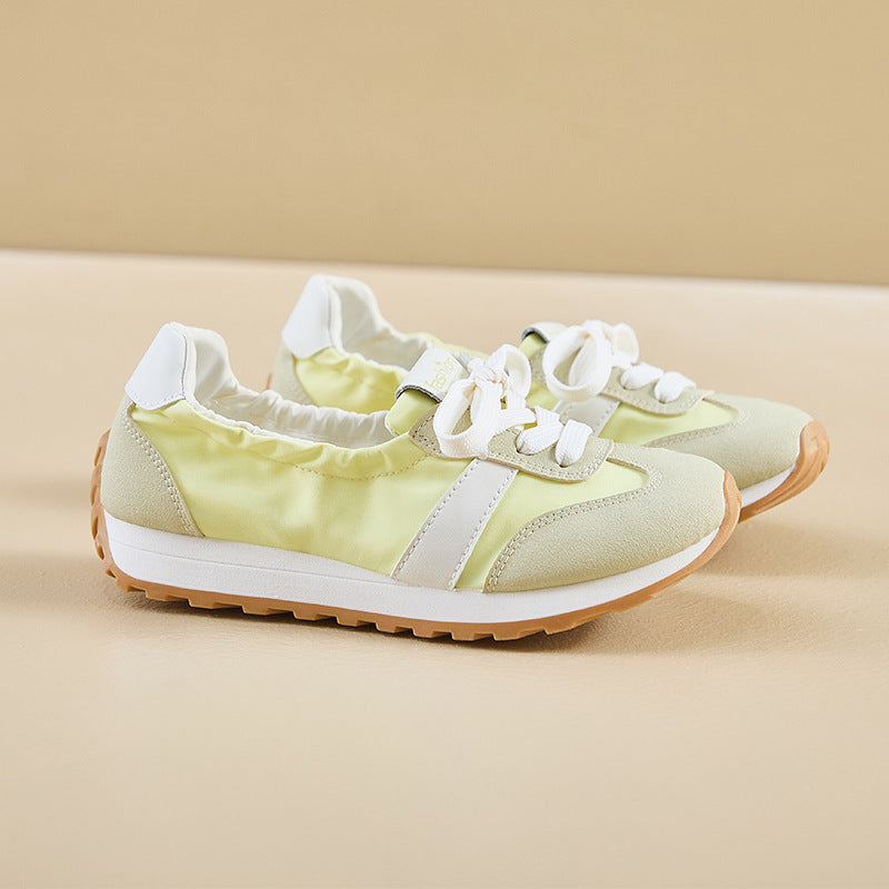 Women's Ballet Sneakers – Lace-Up Low Top Retro Runner with Ruched Collar