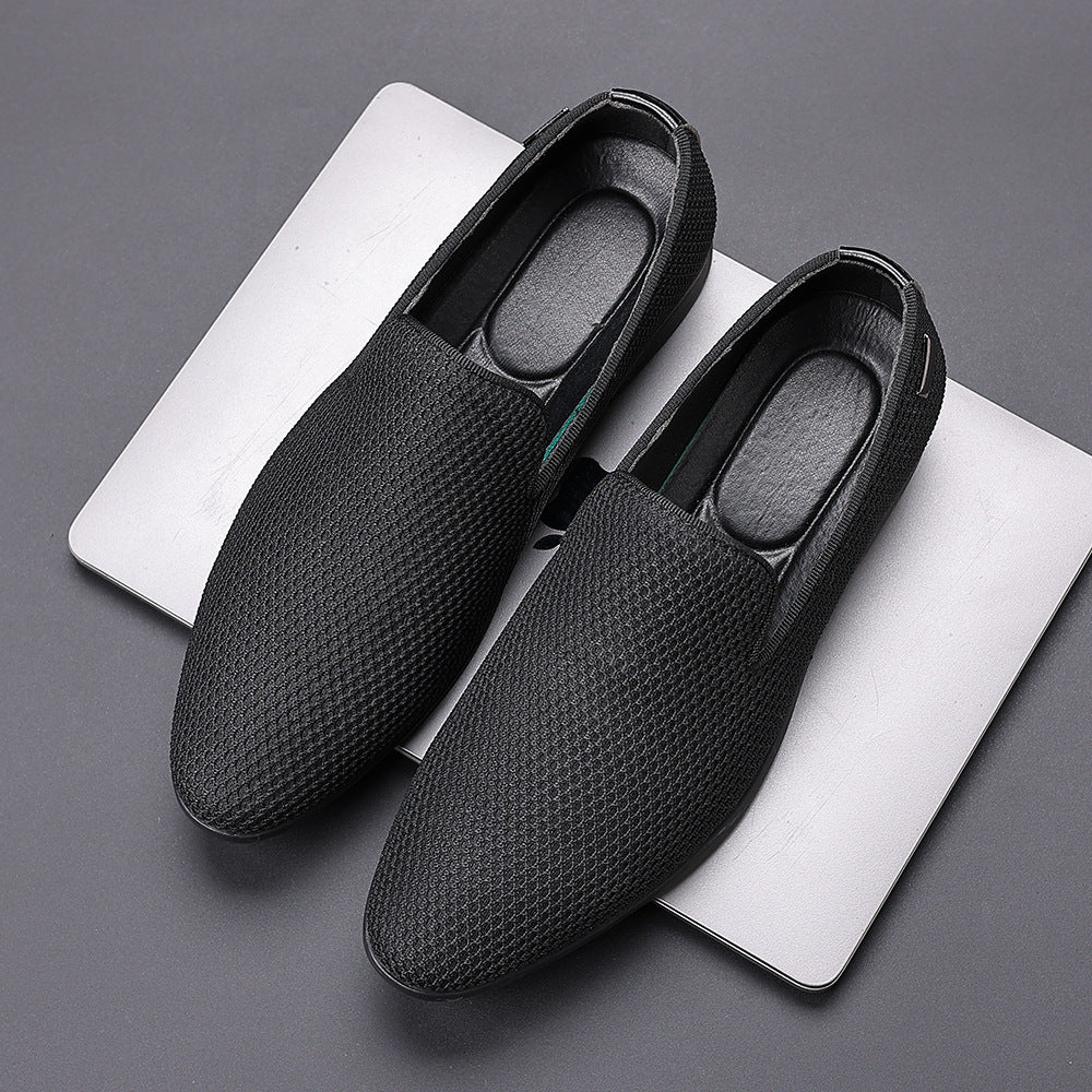 Men's Slip-On Casual Loafers - Round Toe - Woven Knit Upper - Low Heel