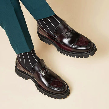 Men’s Faux Leather Loafers with Chunky Sole and Metal Detail