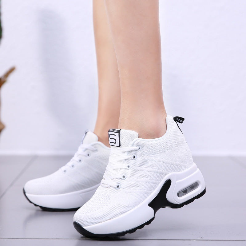 Women's Knit Platform Sneakers with Lace-Up Closure and Chunky Sole
