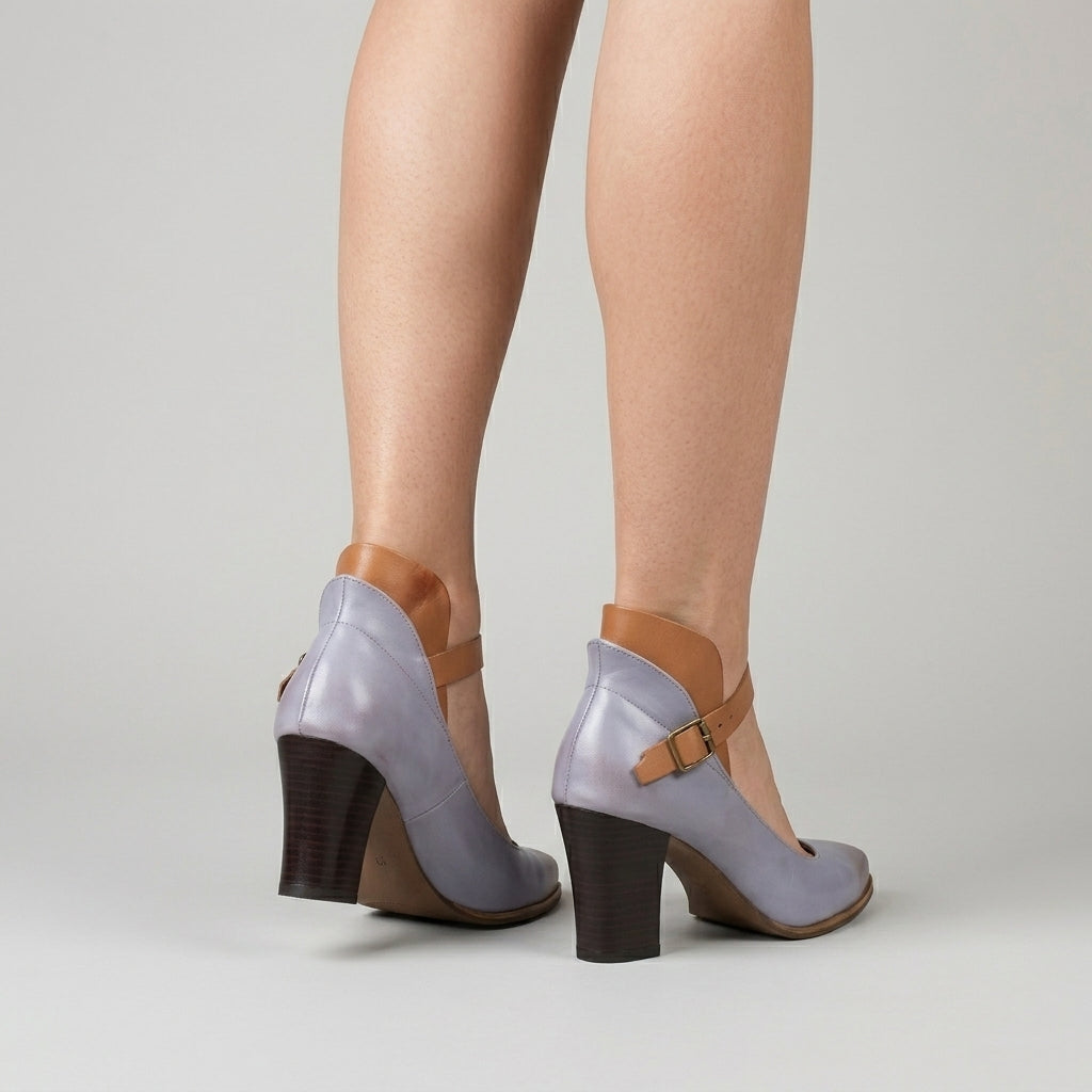 Women’s Block Heel Pumps with Ankle Strap and Pointed Toe