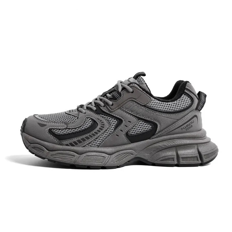 Men's Chunky Lace-Up Sneakers with Mesh Upper and Lugged Sole