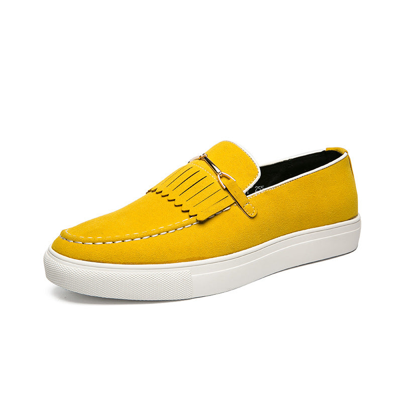 Men's Slip-On Loafers with Fringe Trim - Moc Toe and Flat Rubber Sole