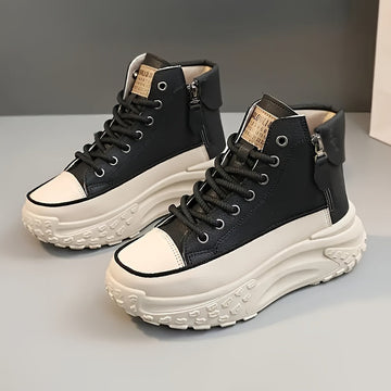 Women’s Rounded Toe High-Top Platform Sneakers with Lace-Up Closure and Side Zip