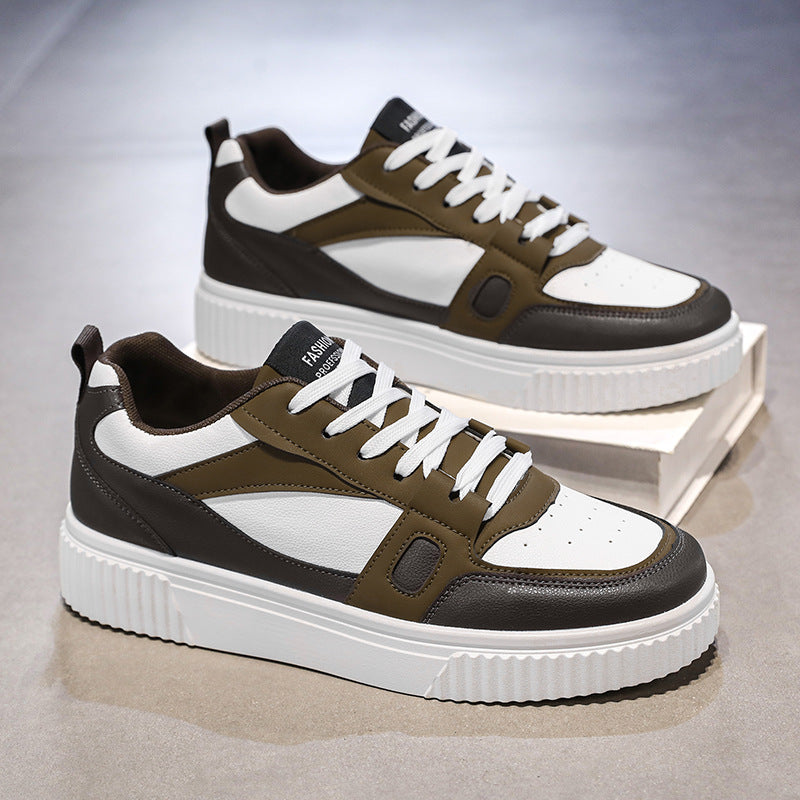 Men's Lace-Up Low-Top Sneakers with Two-Tone Panel Upper and Thick Sole