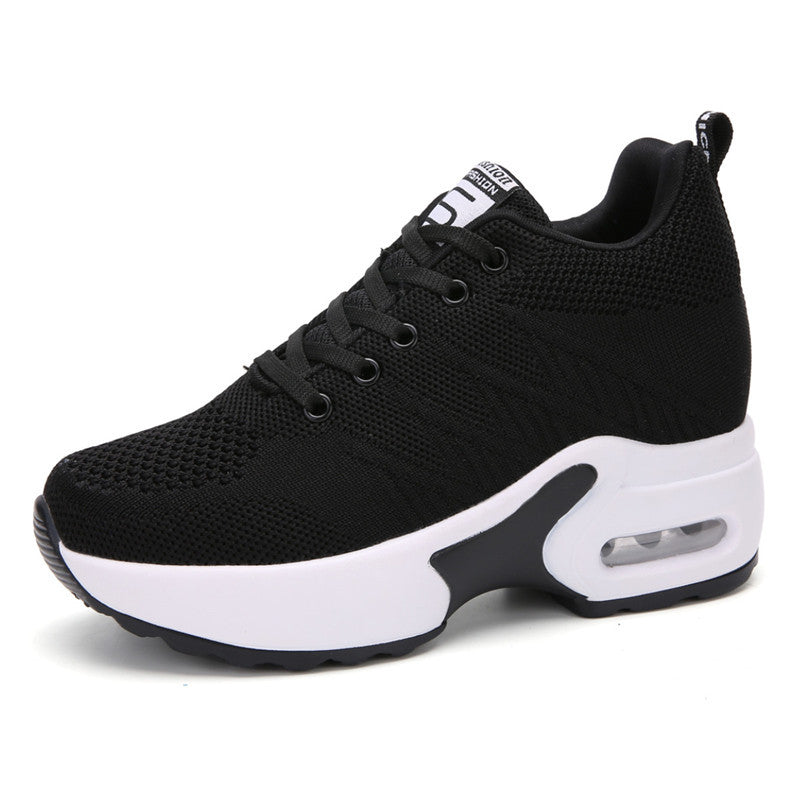 Women's Knit Platform Sneakers with Lace-Up Closure and Chunky Sole