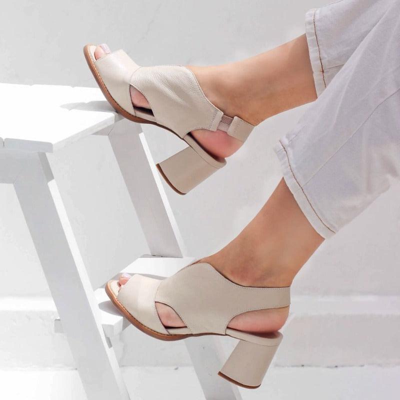 Women’s Open-Toe Slingback Sandals with Block Heel and Wide Upper