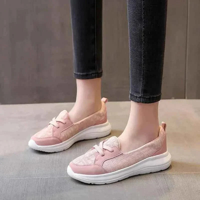 Women's Lace-Up Platform Sneakers - Mixed Material Low-Top
