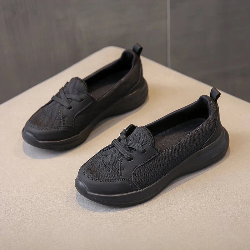 Women's Lace-Up Platform Sneakers - Mixed Material Low-Top