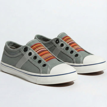 Women's Slip-On Canvas Sneakers – Round Toe Low-Top with Elastic Panel and Flat Sole