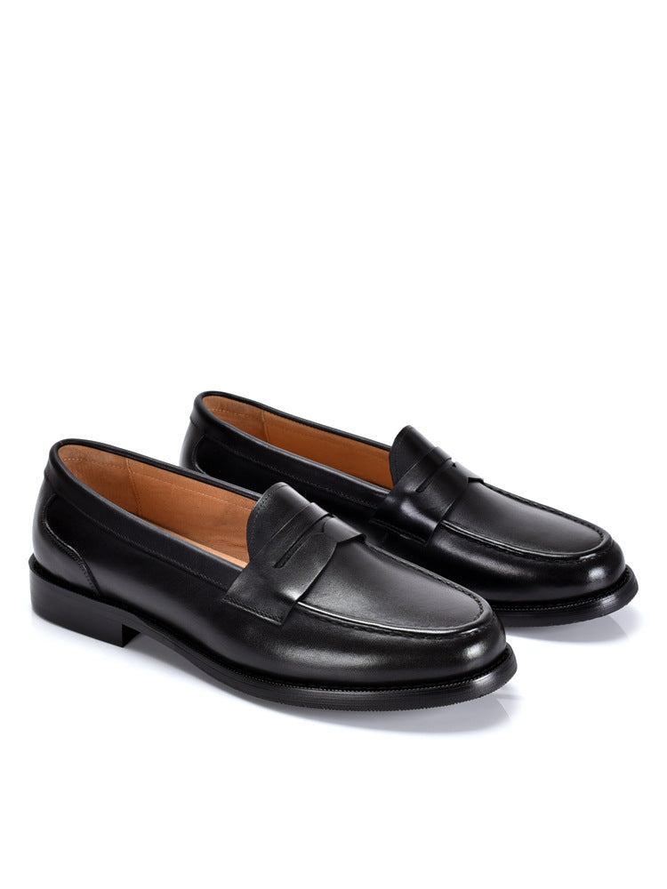 Men's Leather Penny Loafers with Moc Toe and Ribbed Rubber Sole