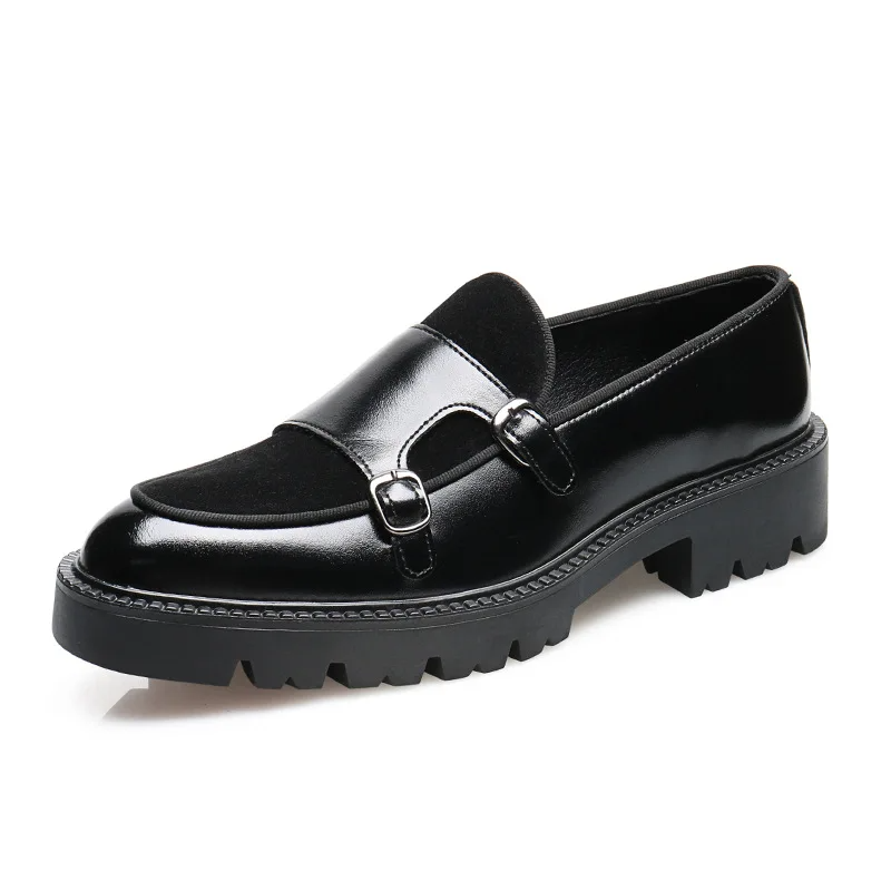 Men's Double Monk Strap Loafers - Platform Lug Sole - Round Toe