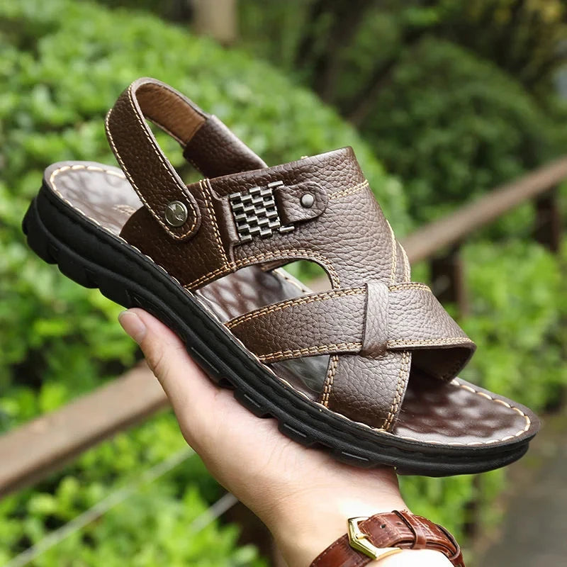 Men’s Open-Toe Strap Sandals with Adjustable Ankle Strap and Textured Sole