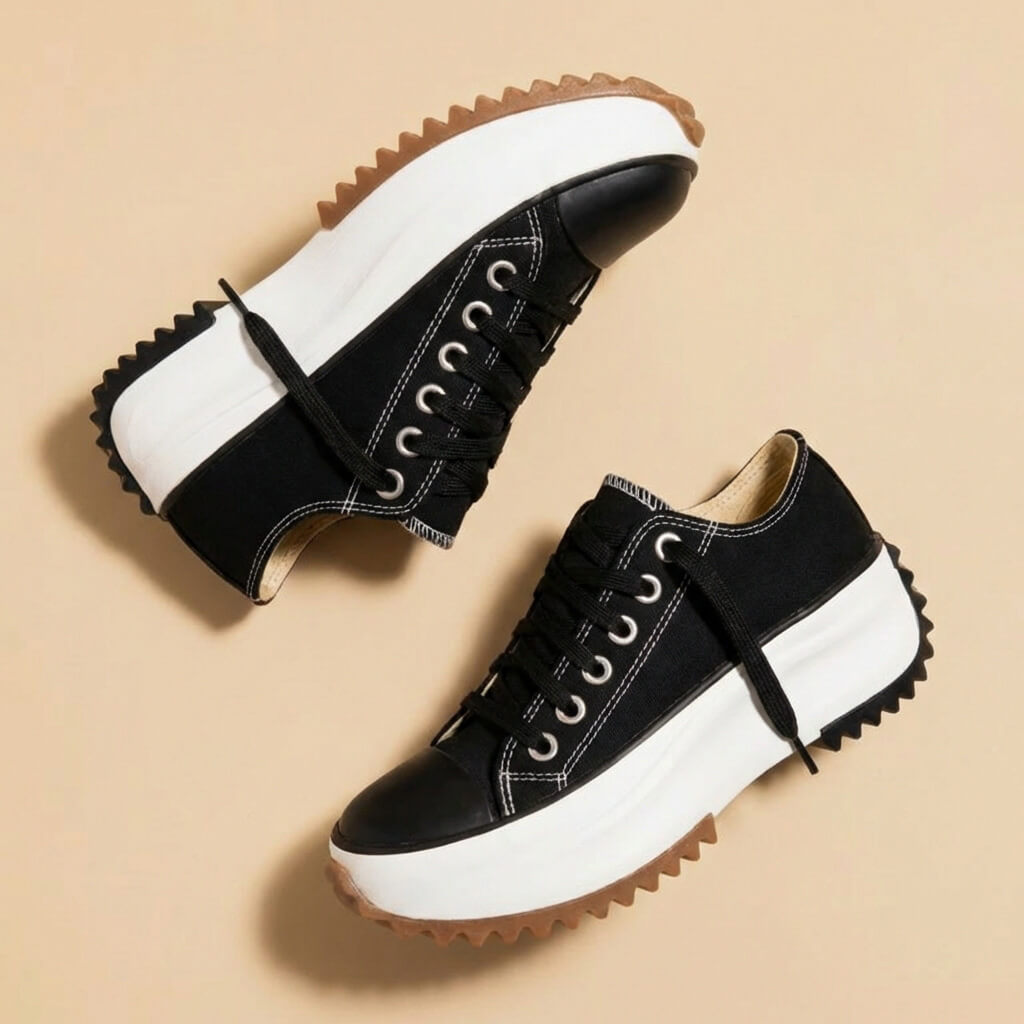 Women's Low-Top Platform Sneakers - Round Toe Lace-Up Canvas