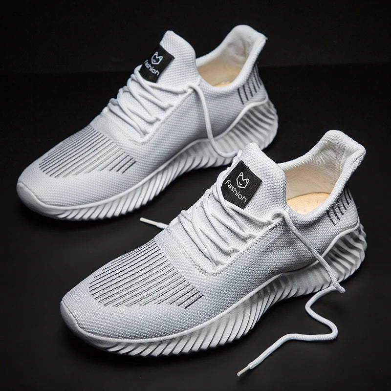 Men's Low Top Sneakers - Knit Upper - Lace-Up - Ridged Rubber Sole