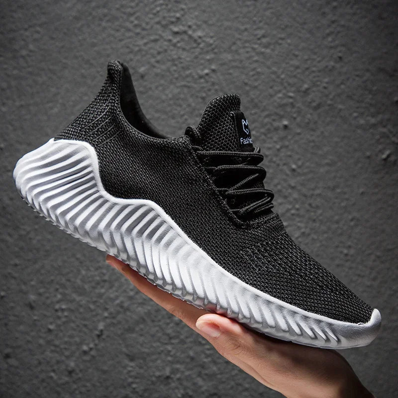 Men's Low Top Sneakers - Knit Upper - Lace-Up - Ridged Rubber Sole