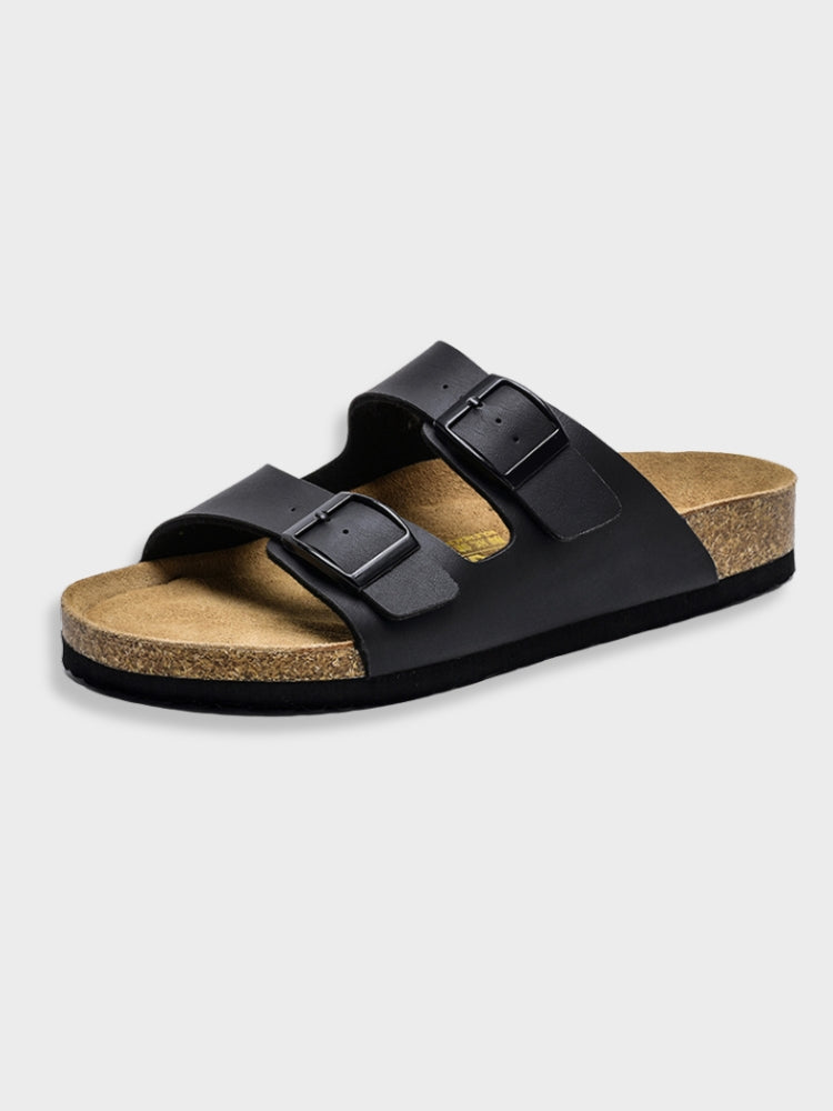 Men’s Two-Strap Buckle Sandals with Open Toe and Flat Sole