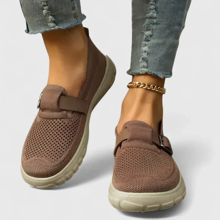 Women's Sneakers Slip-On Mesh Buckle Strap Round Toe Chunky Sole