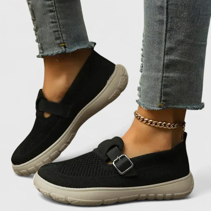 Women's Sneakers Slip-On Mesh Buckle Strap Round Toe Chunky Sole