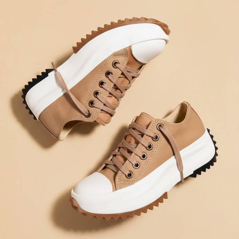 Women's Low-Top Platform Sneakers - Round Toe Lace-Up Canvas