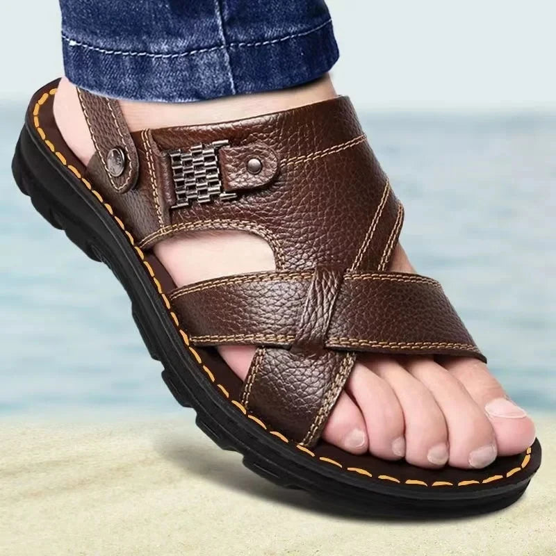 Men’s Open-Toe Strap Sandals with Adjustable Ankle Strap and Textured Sole