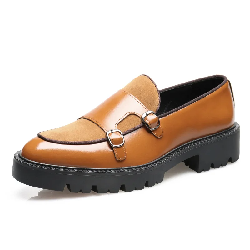 Men's Double Monk Strap Loafers - Platform Lug Sole - Round Toe