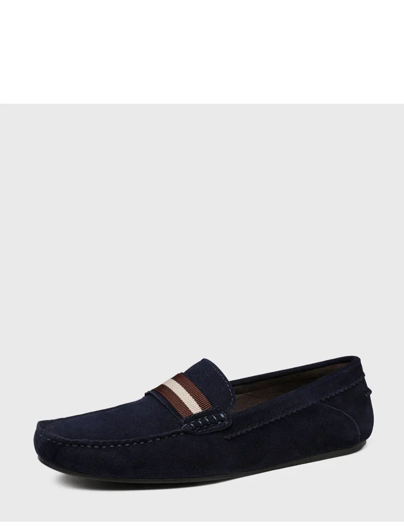 Men's Slip-On Penny Loafers - Suede - Striped Strap Detail
