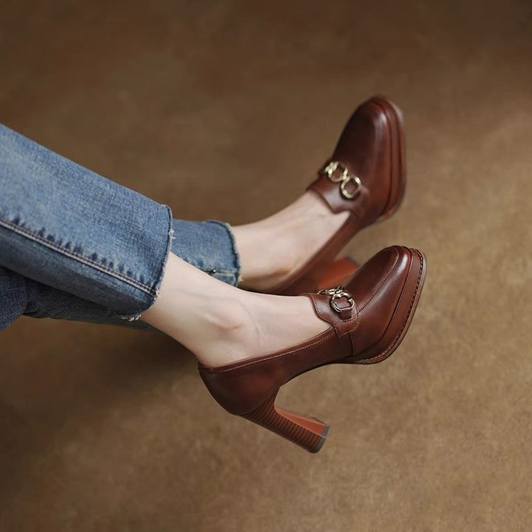 Women’s Square Toe Loafer Pumps with Block Heel and Slip-On Design