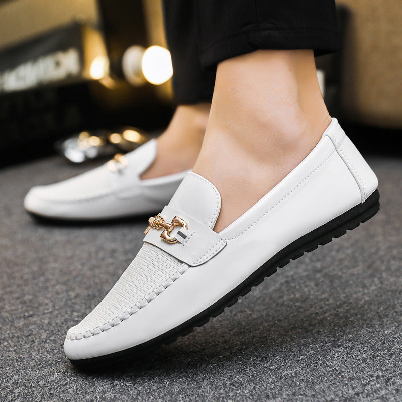 Men's Slip-On Loafers with Metal Horsebit Bar and Round Toe