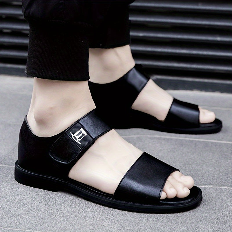 Men’s Leather Summer Sandals - Open Toe - Velcro Strap - Lightweight Casual Shoes