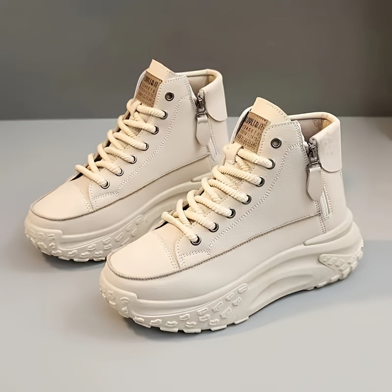Women’s Rounded Toe High-Top Platform Sneakers with Lace-Up Closure and Side Zip