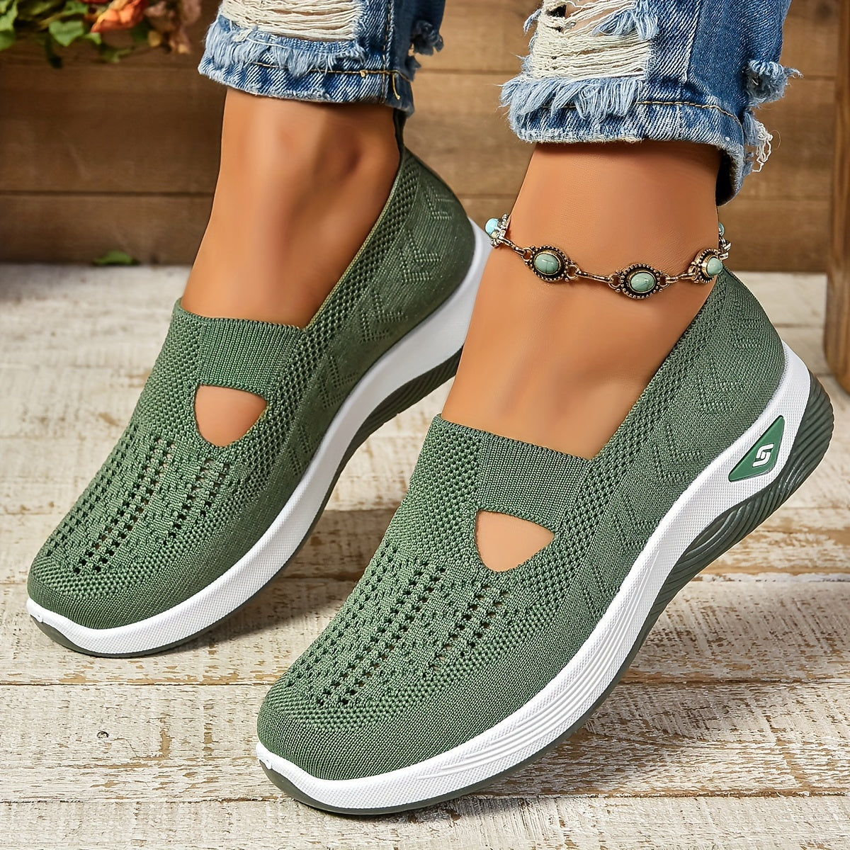 Women's Slip-On Sneakers - Knit Upper - Cutout Vamp - Platform Sole