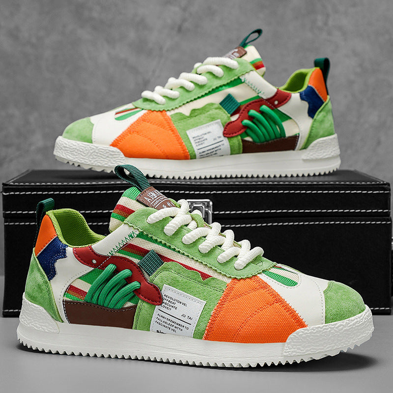 Men's Lace-Up Low-Top Sneakers with Mixed Panel Upper and Rubber Sole