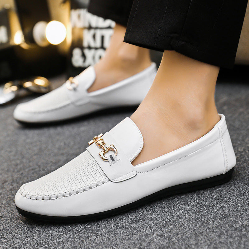 Men's Slip-On Loafers with Metal Horsebit Bar and Round Toe