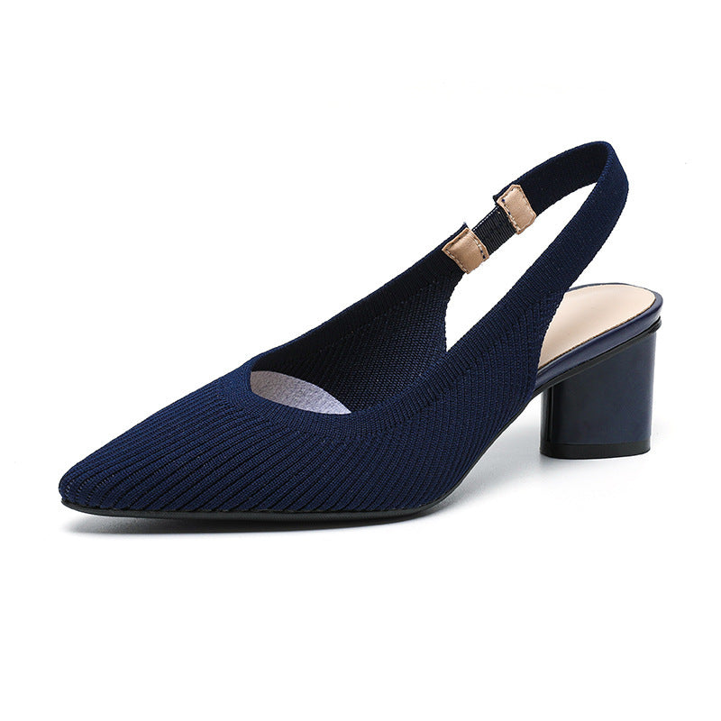 Women's Slingback Heels - Pointed Toe - Block Heel - Knit Upper