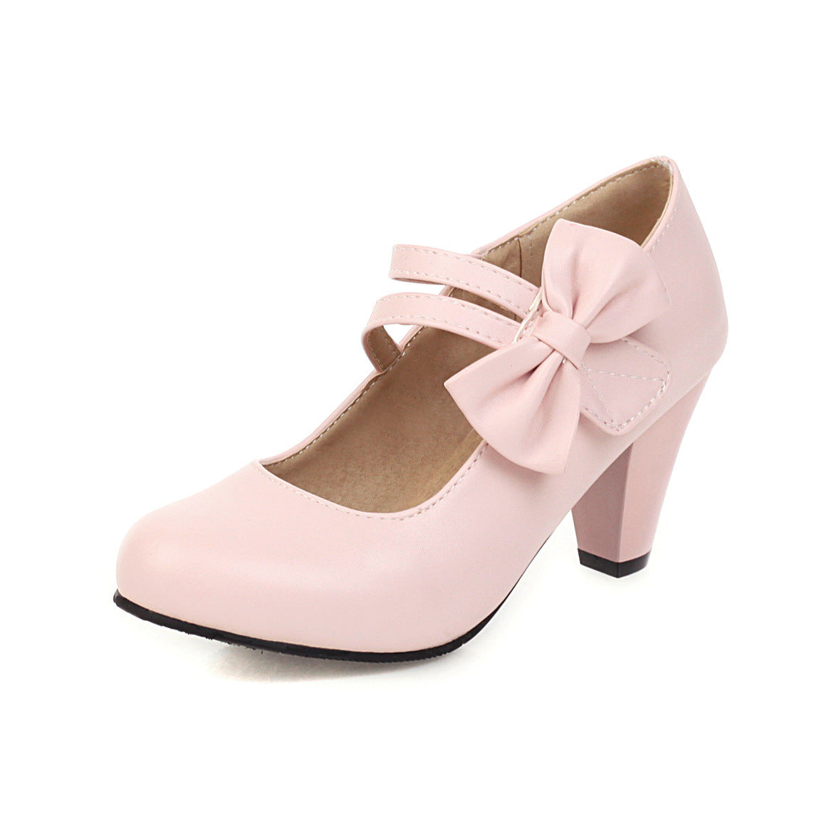 Women's Kitten Heels Mary Jane - Round Toe - Double Strap - Bow Detail