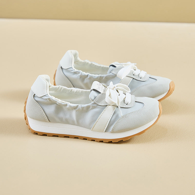 Women's Ballet Sneakers – Lace-Up Low Top Retro Runner with Ruched Collar