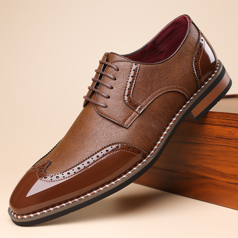 Men's Two-Tone Brogue Derby Dress Shoes - Lace-Up Low Heel