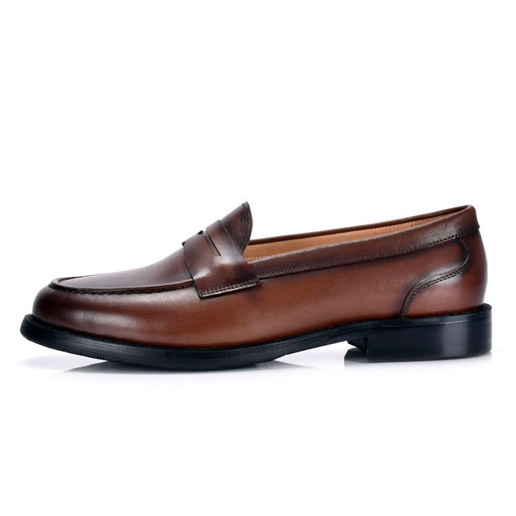 Men's Leather Penny Loafers with Moc Toe and Ribbed Rubber Sole