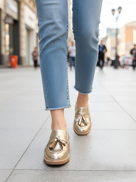 Women’s Tassel Loafers with Rounded Toe and Low Block Heel