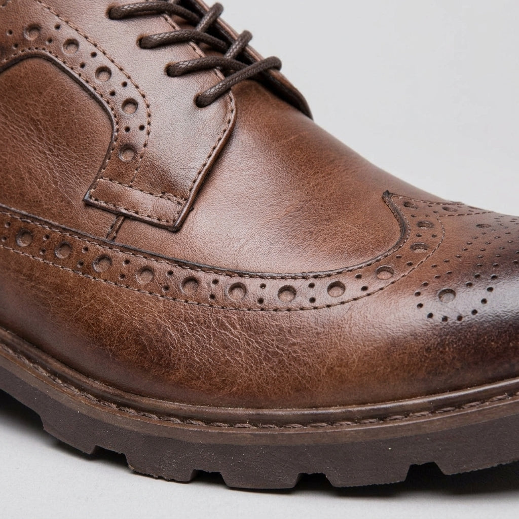 Men's Brogue Oxford Wingtip Lace-Up Platform Sole Derby Shoes