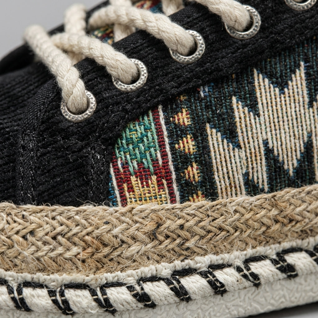 Men's Lace-Up Espadrille Sneakers with Tribal Pattern Panel