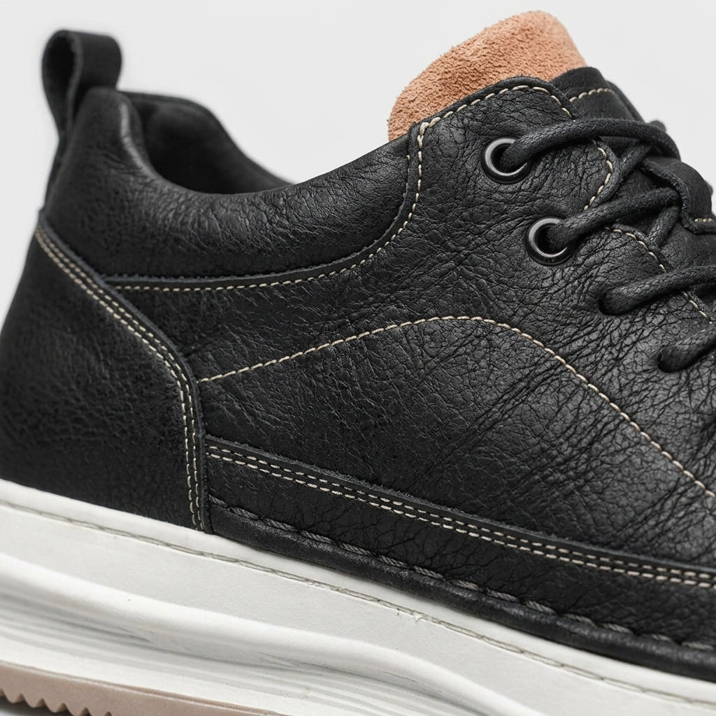Men's High Tops Mid-Top Lace-Up Platform Sole Leather Sneakers - 6cm