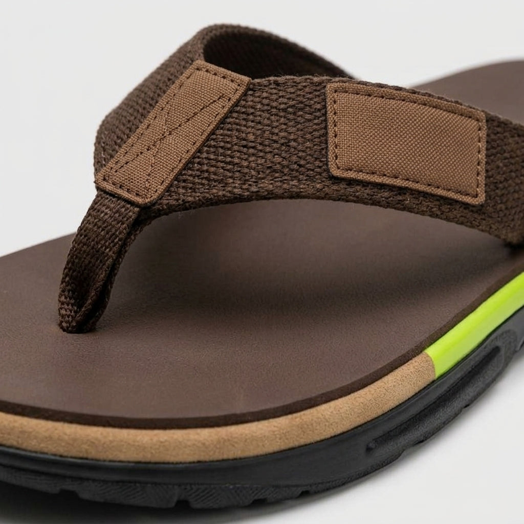 Men's Thong Flip Flop Sandals with Striped Sole and Logo Patch