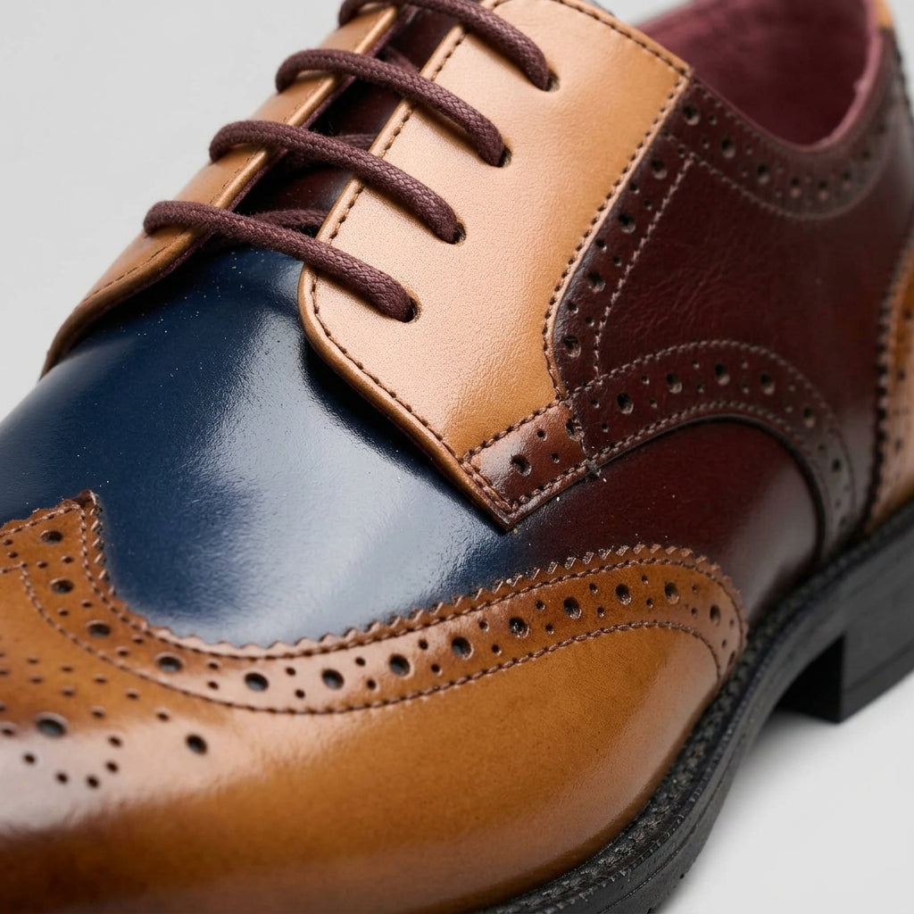 Men’s Lace-Up Wingtip Brogue Dress Shoes with Perforated Detailing