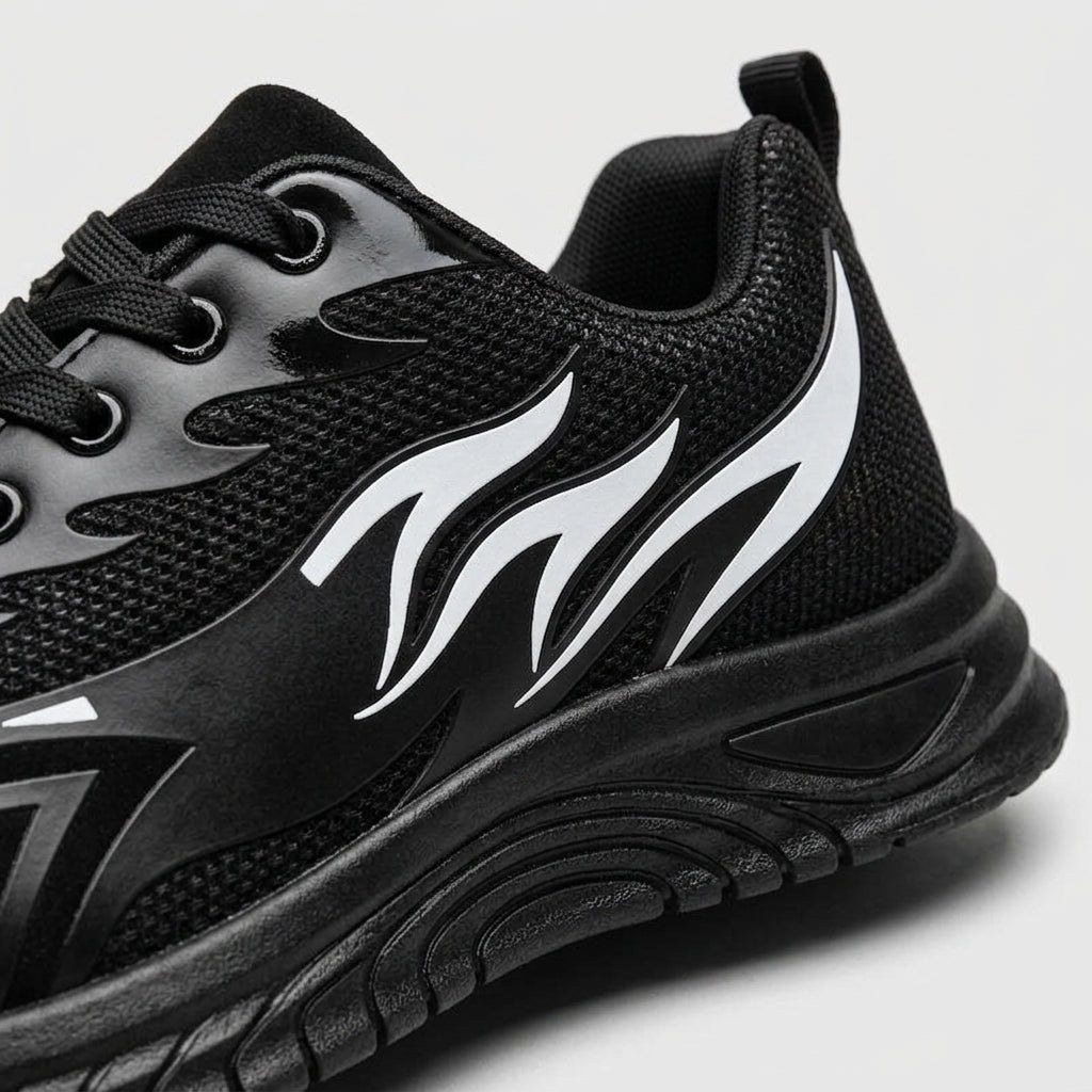 Men's Lace-Up Mesh Sneakers with Rounded Toe and Ribbed Outsole