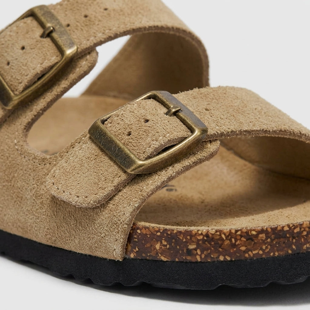 Men's Sandals Double Buckle Cork Footbed Slide Open Toe
