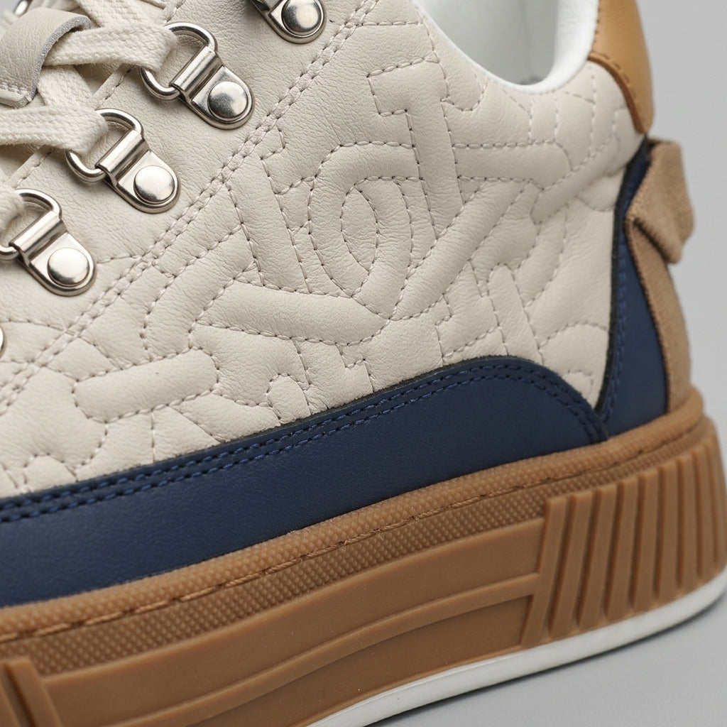 Men's Low-Top Quilted Sneakers - Chunky Platform - Lace-Up